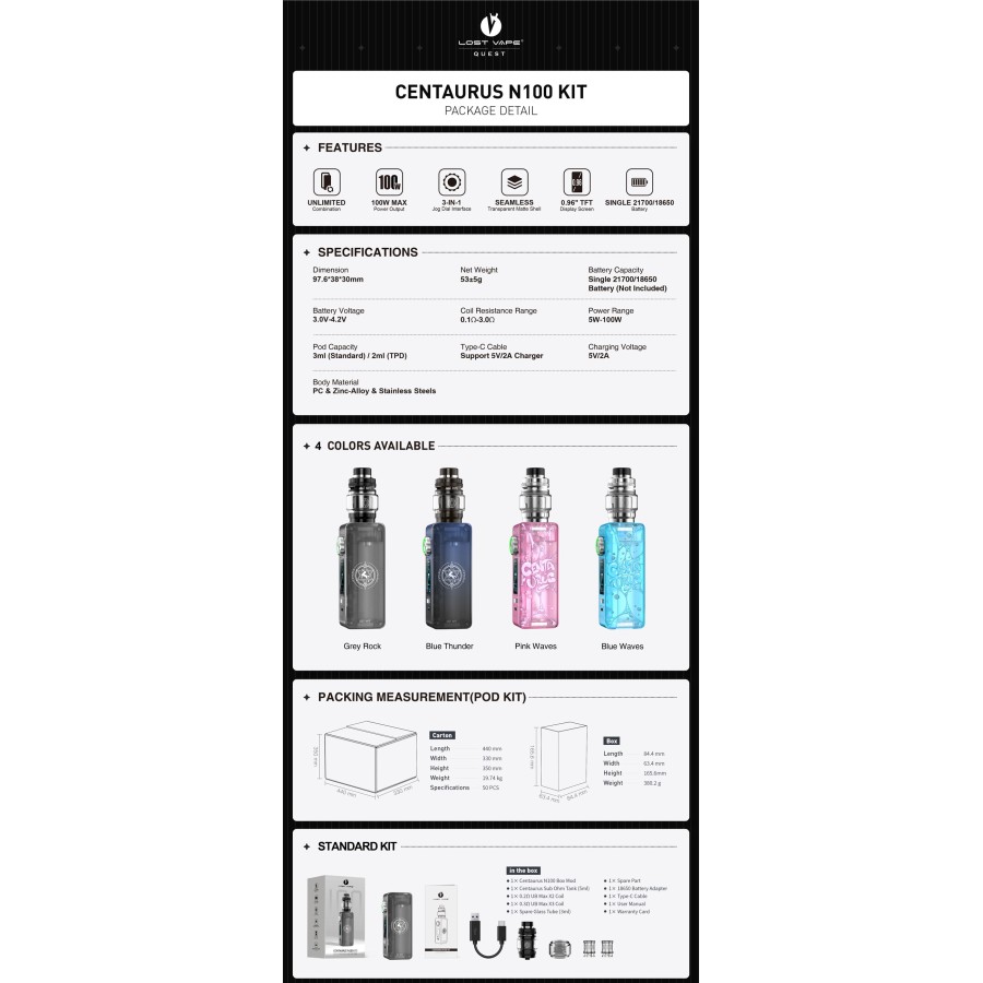CENTAURUS N100 KIT GREY ROCK LOST VAPE
